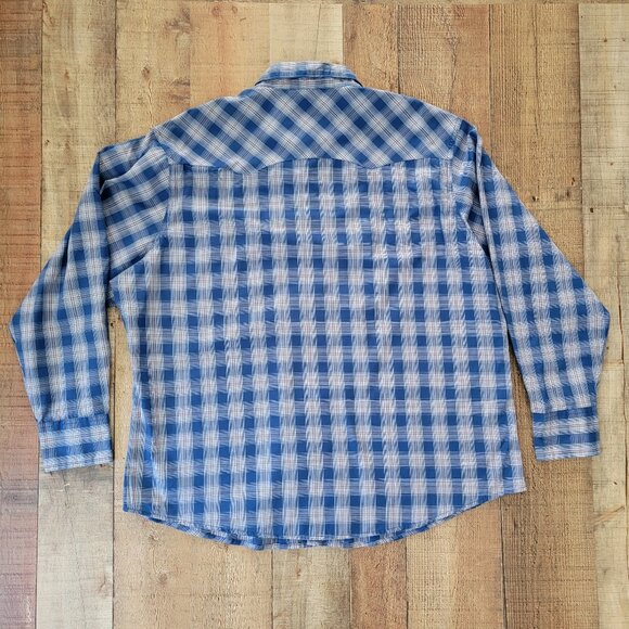 Wrangler Wrancher Men's Blue Plaid Pearl Snap Button-Up Shirt XXL - Picture 11 of 16
